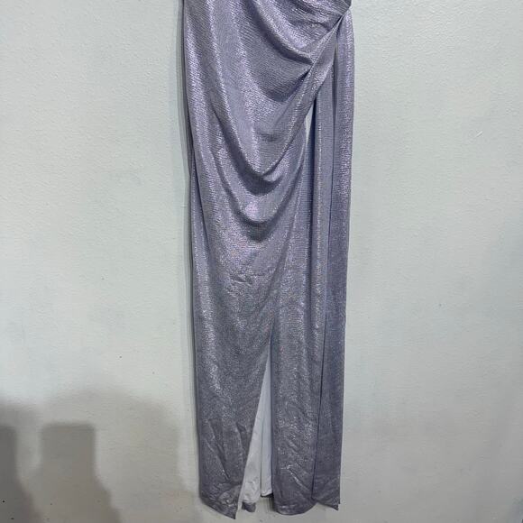 Aidan By Aidan Mattox Lavender Metallic One Shoulder Maxi Gown Sz 4 NWT - Picture 4 of 14